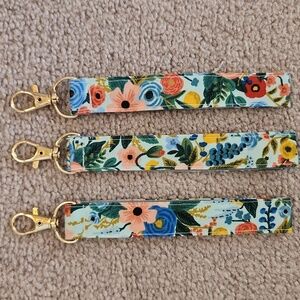 Floral Wristlet Keychain In Blue Rifle Paper Co Garden Party Fabric (1 Count)
